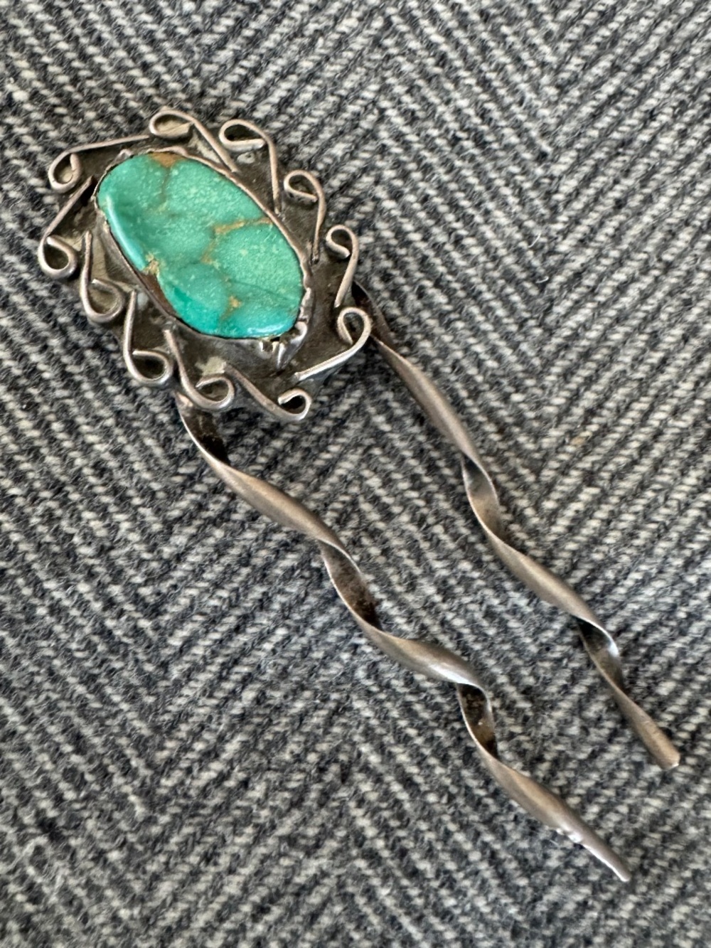 VINTAGE STERLING SILVER AND TURQUOISE HAIR PIN